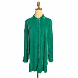 Soft Surroundings Velvet/ Velour Long Sleeve Shirt Women's Plus Size 1X Green